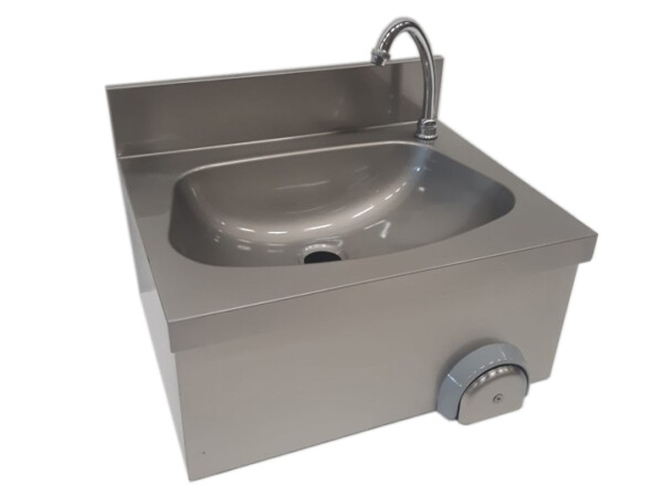 Handwaschbecken aus Edelstahl mit Kniebedienung und zeitgesteuertem Wasserfluss