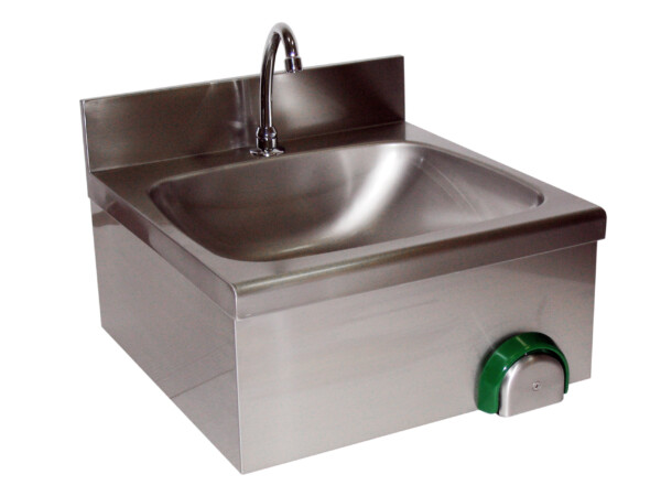 Handwaschbecken aus Edelstahl mit Kniebedienung und zeitgesteuertem Wasserfluss